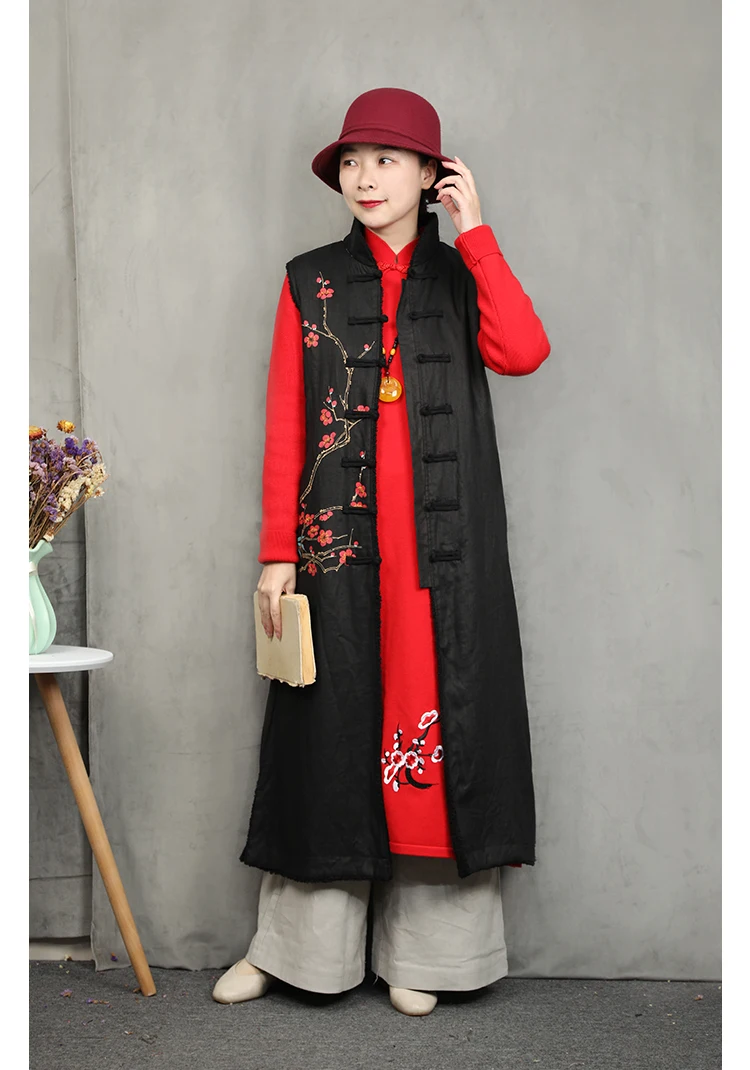 LZJN 2020 Spring Vest Women Waistcoat Warm Fleece Traditional Chinese Cardigan Long  Vest Ladies Sleeveless Veste Femme (14)
