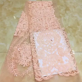 

2020 pink New Design African Lace Fabric Wholesale French sequins Lace Fabric High Quality Nigerian Tulle Sequins Lace Fabric