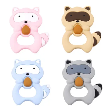 

2020 Hot Baby Ring Teether Food Grade Silicone Teethers Raccoon Shape Teething Toys Chew Charms for Baby Dental Care BPA Free