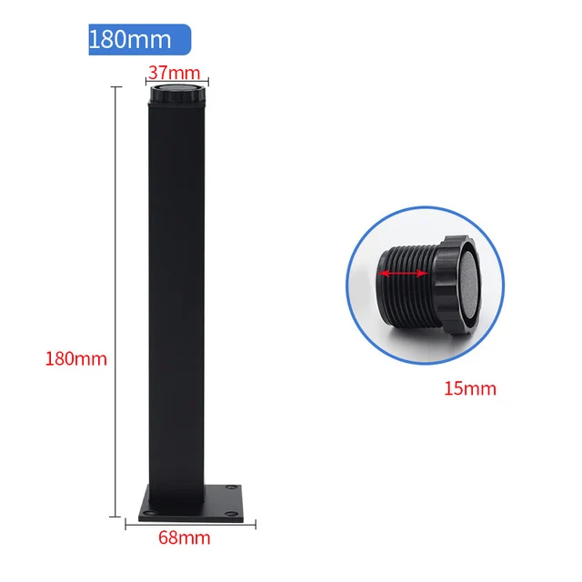 4pcs/lot 5-30cm Aluminum alloy cabinet foot Height adjustable Furniture support legstable Chairs Bed Sofa Feet square Level Feet black 180mm