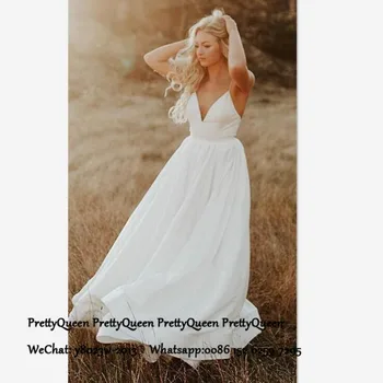 

Bohemia White Long Wedding Dress Sexy Spaghetti Strap A Line Beach Boho Dresses Bridal Gown Vestido De Noiva