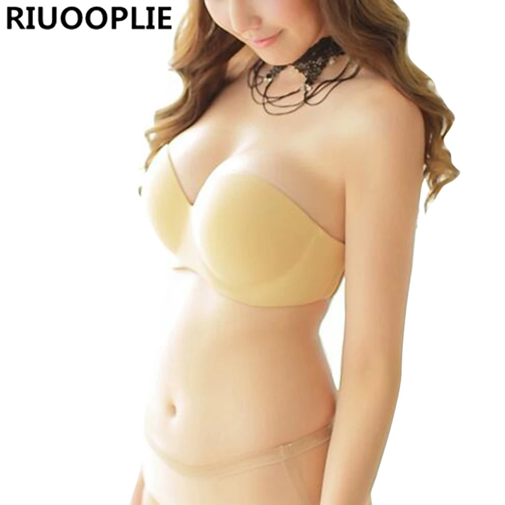 Skin RIUOOPLIE, модный пуш-ап цельный бесшовный сексуальный бюстгальтер, невидимый нескользящий бюстгальтер, удобные мягкие бюстгальтеры с открытыми плечами - Цвет: Skin