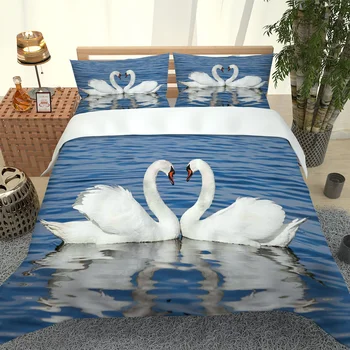 

2020 Hot Style Bedding Set 3d Digital Swans Pattern 2/3pcs Duvet Cover Set Single Twin Double Full Queen King Bedding