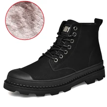 

Winter Men Boots Genuine Leather Ankle Boots Black Warm Winter Work Casual Shoes Men Outdoors Military Fur Snow Boots for Men