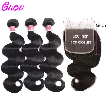 

Brazilian Body Wave Hair Bundles With Closure Human Hair Weave 3 Bundles With 6x6 Deep Part Lace Closure Remy 150% Density