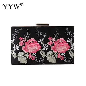 

YYW Black Embroidered Evening Bag For Women Vintage Wedding Evening Clutch Purse Bride Floral Clutch Bag Pochette Femme 2019