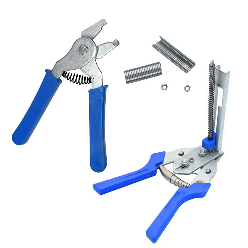 1set Animal Wire Cage Clamp Automatic Pliers/ Hog Ring Pliers + M Nails Bird Rabbit Cage Installation Tools Chicken Coop Equipme