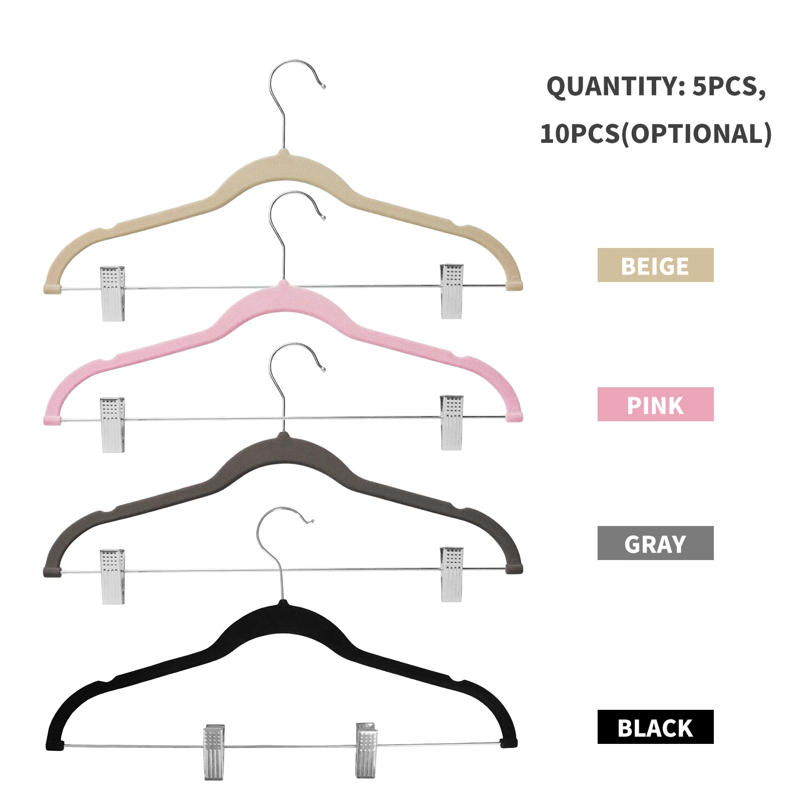 5/10pcs Clothes Hangers with Movable Clips Velvet Ultra Thin No Slip