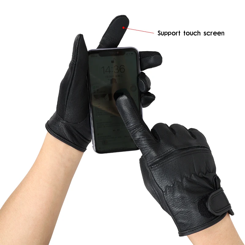 QIANGLEAF Black Goat Leather Motorcycle Cycling Sport Safety Protection Gloves Men's Driving Work Mittens Sample 550SY