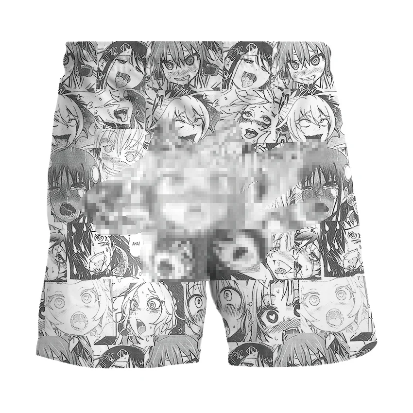 Divertido boca abierta Ahegao 3D los hombres pantalones de playa de verano de los hombres de mar pantalones para surf blanco y negro pantalones cortos casuales para hombres/mujeres