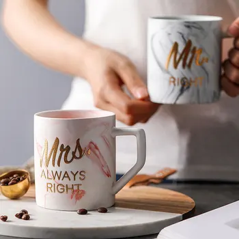 

Gold Mr RIGHT & Mrs ALWAYS RIGHT Mug Matt Ceramic Coffee Mug Marble Travel Milk Mug Cup Unique Couple Wedding Housewarming Gifts