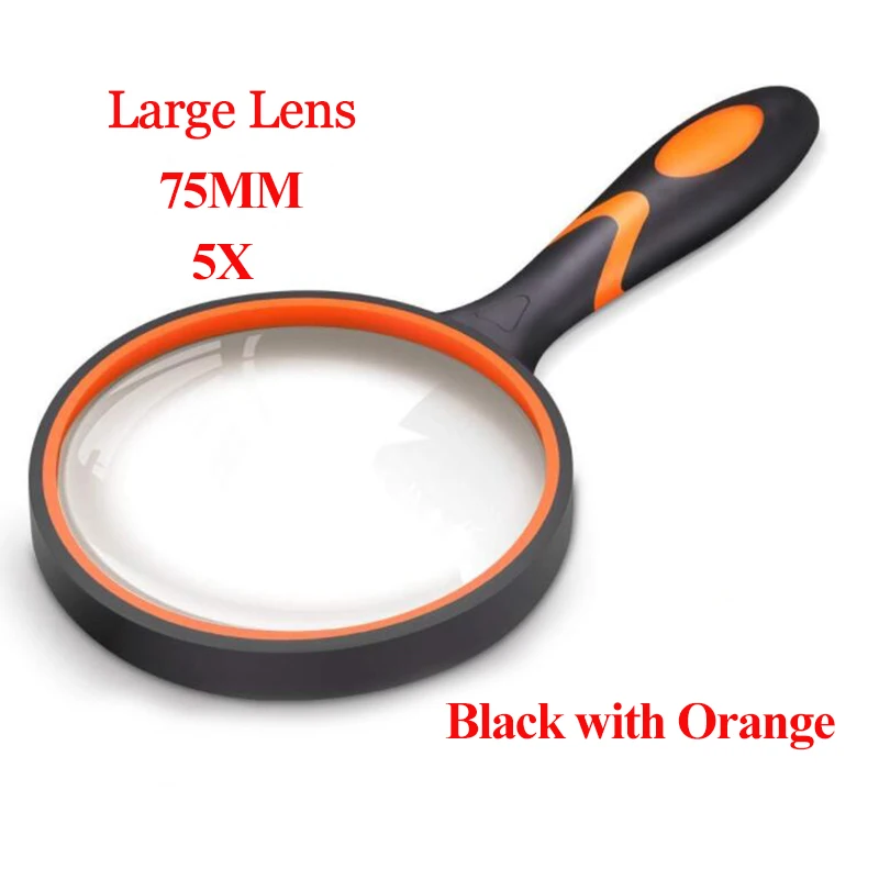 75MM 5X Orange Увеличительное стекло 3X 5X ручная лупа для чтения 100 мм большая увеличительная линза с нескользящей мягкой ручкой, ремонт Lupa Hobby Lupa - Цвет: 75MM 5X Orange