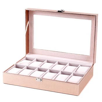 

Special Case for Women Female Girl Friend Wrist Watches Box Storage Collect Pink Pu Leather 12 Grids Fashion Cabinet Gift 12 Slo