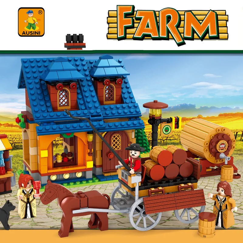 

AUSINI Building Blocks Farm Series New Style Wine-brewing House 686 PCs Small Particles Plastic Assembling Building Blocks
