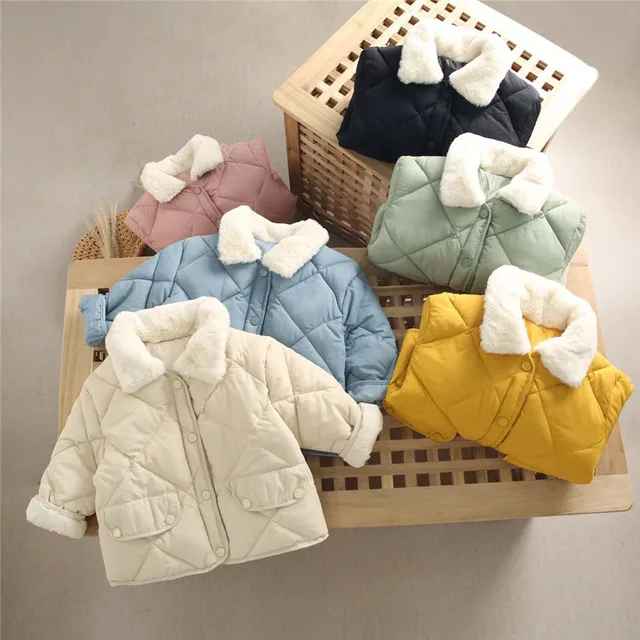 2023 New Winter Children's Warm Cotton Jackets Rabbit Fur Collar Coats Baby Short Quilted Jacket Kids Clothes Girl Boy Outerwear 3
