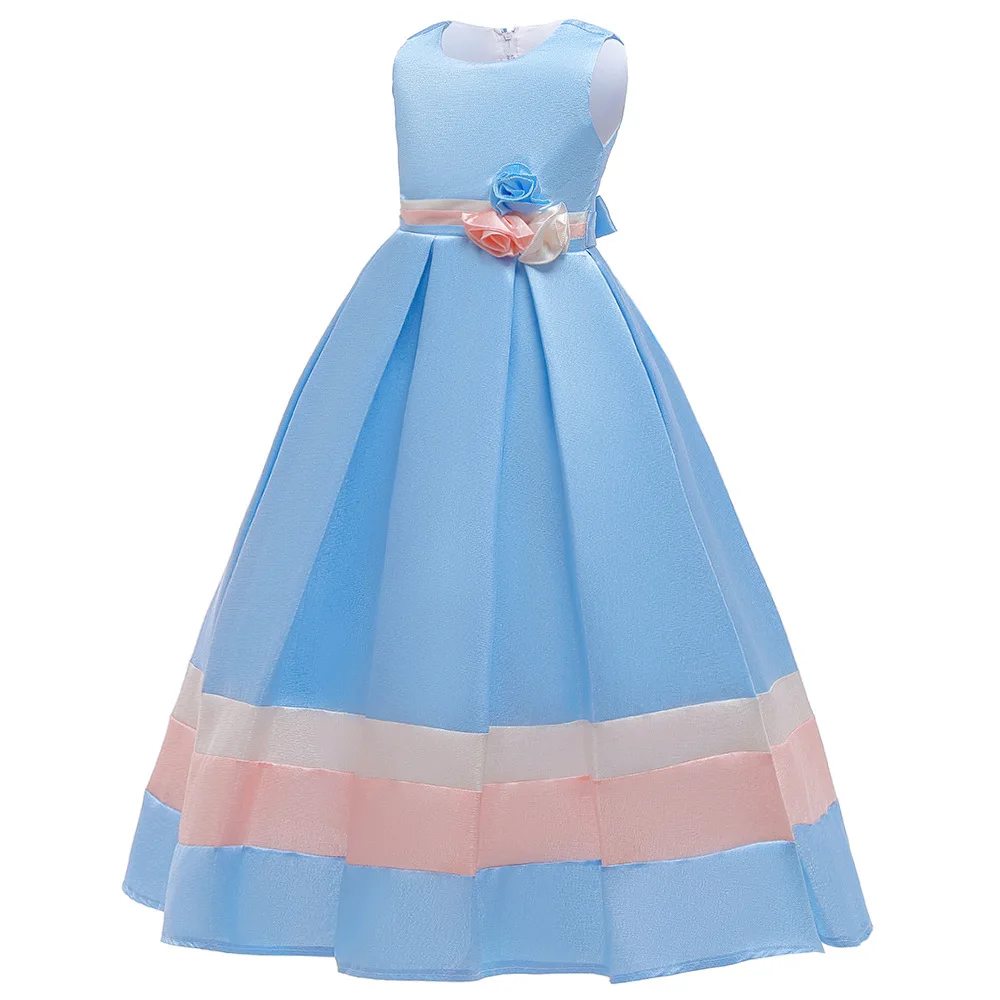 OFCS/всесезонное яркое детское платье для девочек атласное длинное платье принцессы для подиума праздничное платье от 5 до 16 лет