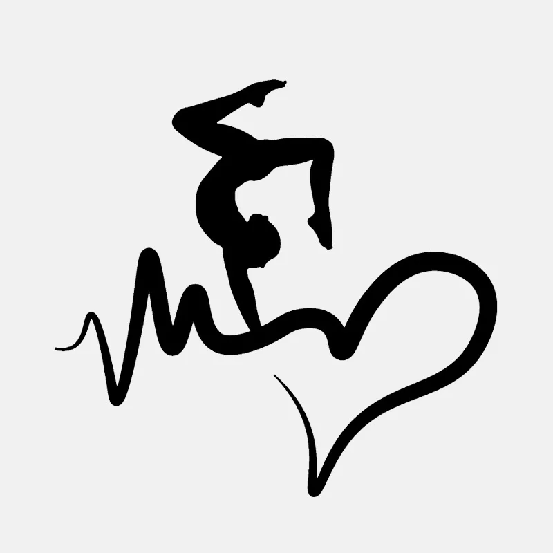 

14.3CM*13.4CM Interesting Gymnast Girl Heartbeat Vinyl Motorcycle SUVs Bumper Car Window Car Sticker