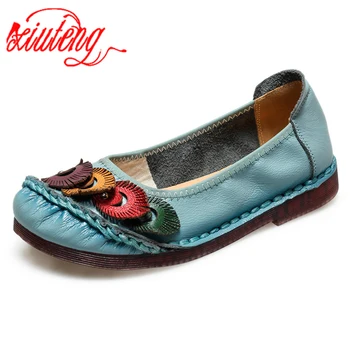 

Xiuteng Nation Style Oxford Shoes Women 2020 Spring Soft Leather Oxfords Flats Casual Shoes Lace Up Retro Brogue Shoes006