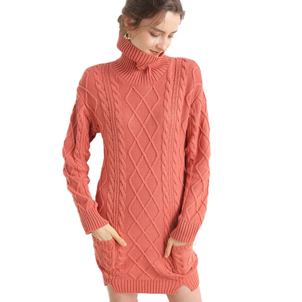 

Dress Turtleneck Long Sweater Women Autumn Winter Thick Pullover knitted Jumper Cashmere Merino Wool Oversized Sweater