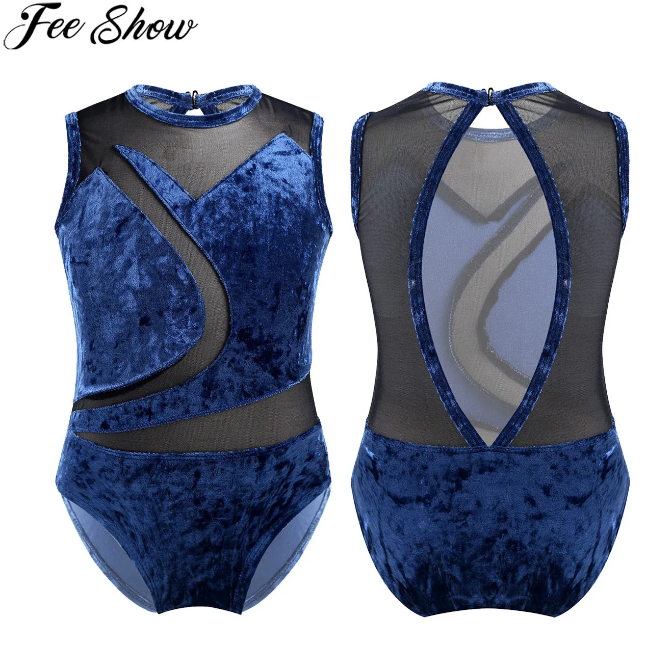 Детское гимнастическое трико без рукавов для девочек; боди из плиссированной сетки с вырезом на спине; балетное платье; Детские костюмы для лирических танцев