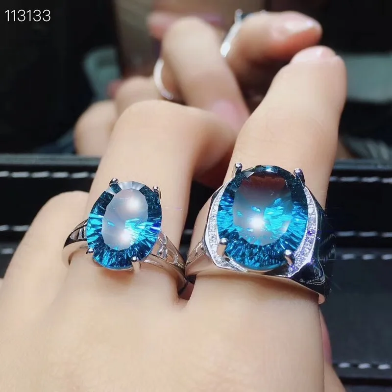 Парное кольцо 925 пробы Серебряное топаз кольцо настоящий драгоценный камень для мужчин и женщин