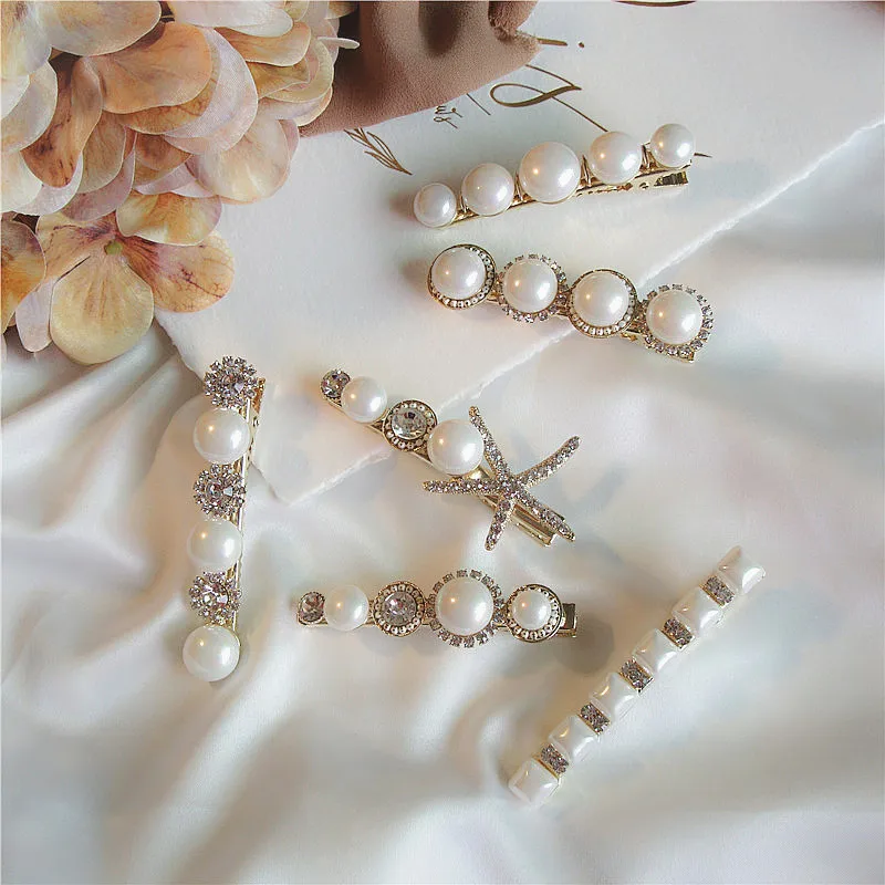 

Pearl Rhinestone Duckbill Clip Geometric Hair Clip Sweet Side Clip Girl Barrette Hair Styling Accessories