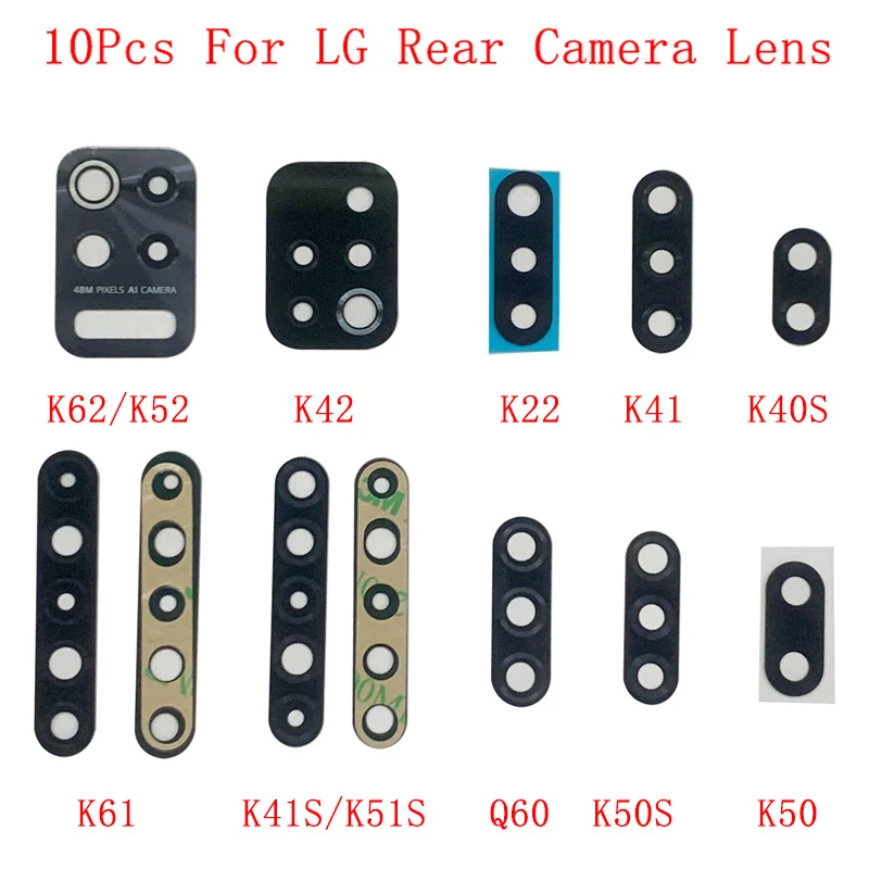 

10Pcs Back Rear Camera Glass Lens For LG K62 K52 K42 K22 K41S K51S K61 K50S K50 K40S K40 Q60 Q70 K20 K30 2019 Camera Glass Lens