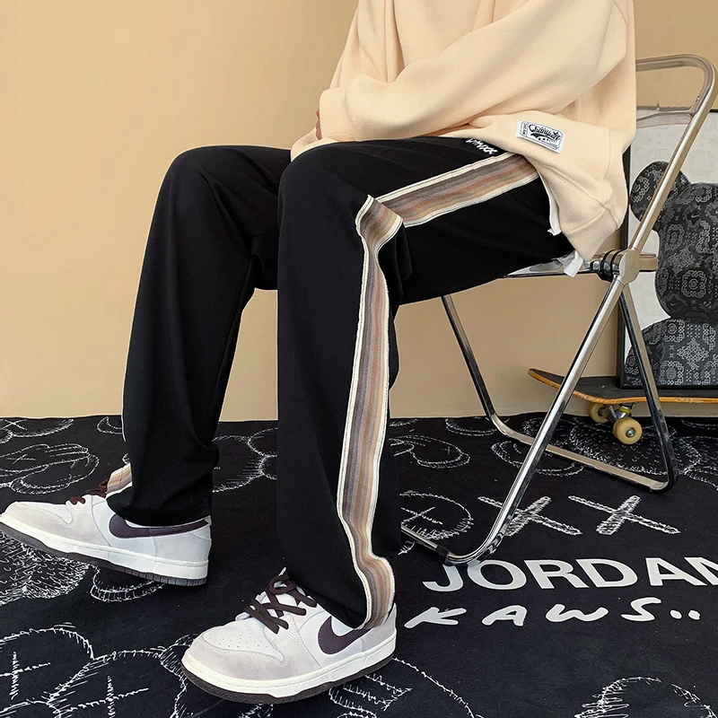 Spring/summer Men's High Street Fashion Casual tracksuit Men's Basic Side stripe wide leg breathable tracksuit Tracksuit wide leg pants wide leg sweatpants