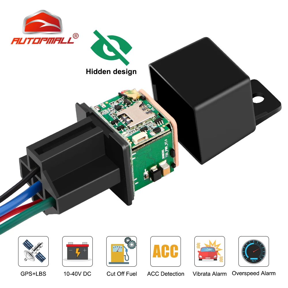En Ligne Relais GPS Tracker voiture GPS localisateur coupé carburant conception cachée GSM GPS Google Maps en temps réel traqueur de voiture alarme de choc application gratuite