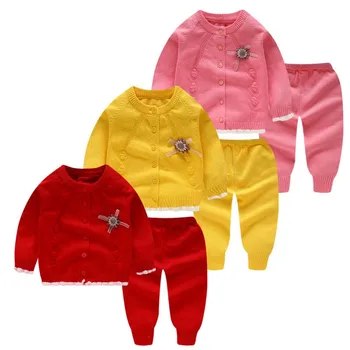

2PCS Baby Boys Girls Floral Clothing Set Cardigan Sweaters+Pants Kids Pullover Sweater Sets Cotton Infant Kids Clothes 0-1T