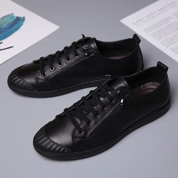

Original Casual Shoes Men Genuine Leather Flats Sneakers For Men Black Flats Walking Shoes Mens Rubber Bottom Designer Sneakers