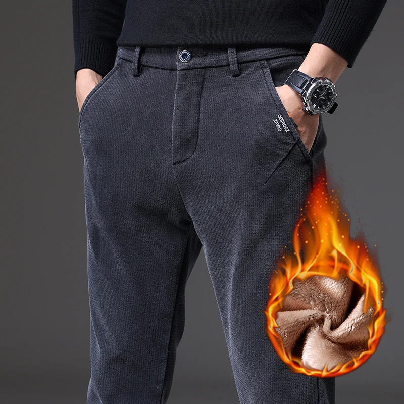 

Fashion Brand High Quality Cashmere Trousers Men's Winter Plus Velvet Thick Warm Men's Corduroy Pants Loose Straight Pants