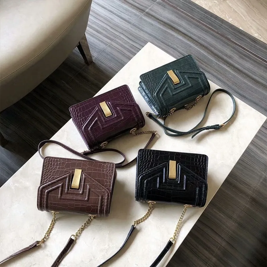 

Retro Stone Pattern Shoulder Bag For Women Small Flap Bag Fashion Chain Messenger Crossbody Bags Casual Solid Color Handbags