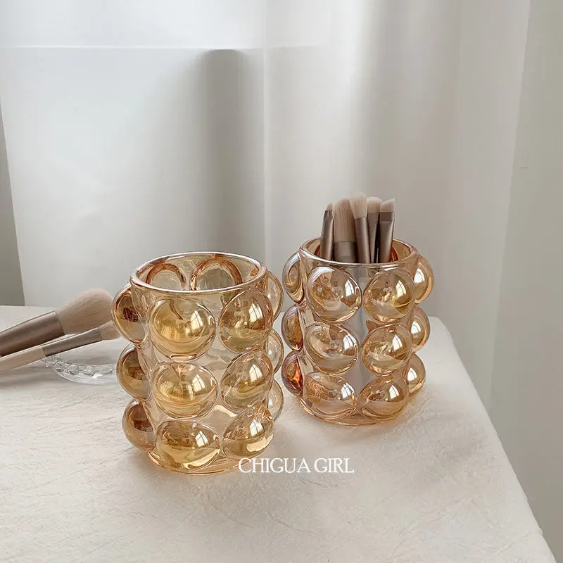 Creative Makeup Brush Holder Decorative Transparent Glass Pen Holder Crystal Nordic Ins Style Desktop Simple Pencil Storage Box 5