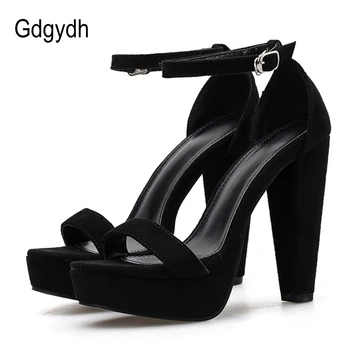 

Gdgydh Summer Shoes High Heel Party Sandals Women Open Toe Ankle Strap Platform Heels Suede Black Sexy Nightclub Drop Shipping