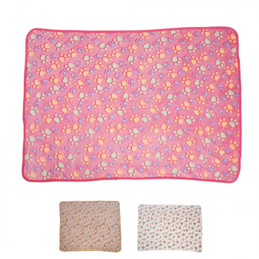Winter Soft Coral Fleece Dog Bed Warm Pet Blanket Sleeping Mat Lovely Paw Print Dog Cat Blanket for Small Cats Puppy Kitten