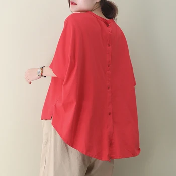 

[EWQ] 2020 Spring Summer New Pattern Round Collar Short Sleeve Solid Patchwork Single Breasted Back Vintage T-shirt AJ01501