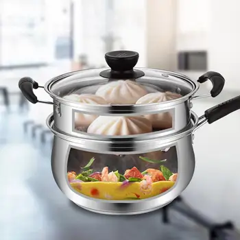 

Stainless Steel Pot 1.5l Soup Pot Cooking Multi-purpose Cookware With Steamer Pot Kitchen Non-stick Pan General Use