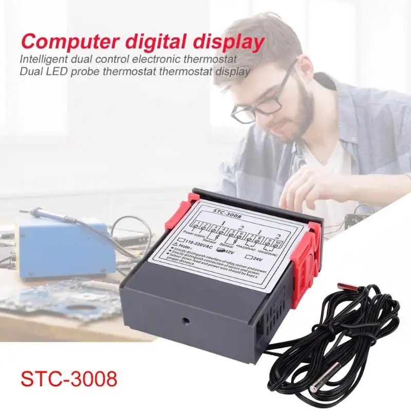 STC-3008 двойной светодиодный датчик регулятор температуры Термостат Регулятор дисплея
