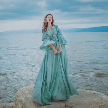 

2020 Autumn New Style Retro Artistic High-waisted Slimming Cotton Linen Dress Elegant Big Hemline Seaside Holiday Skirt Fairy