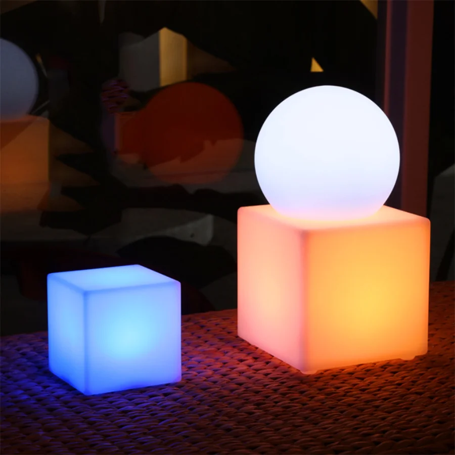 Creative 10/15/20cm LED Cube Light Outdoor Waterproof Seat Chair Garden Remote 16 Colors Bar KTV Pool Glowing Night Lights | Лампы и