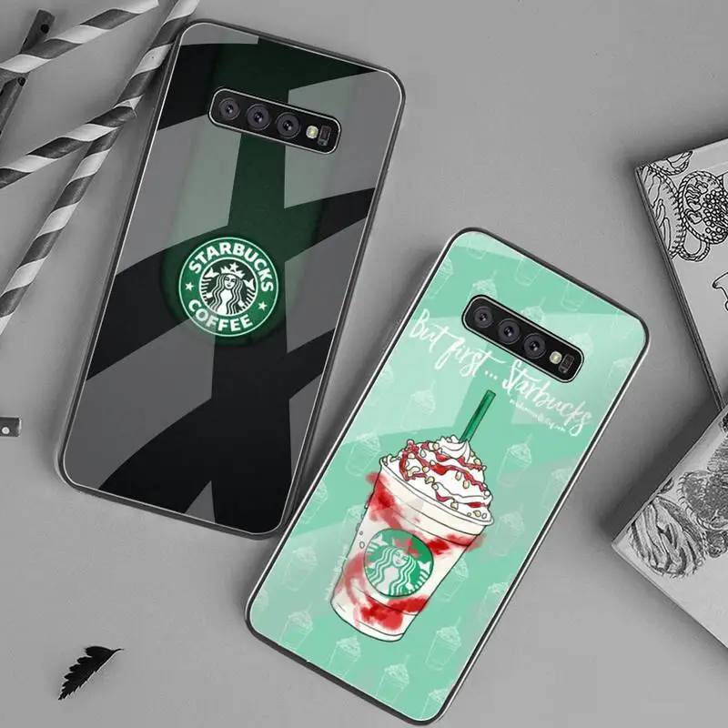 YJZFDYRM Hot selling Coffee brand Phone Case Cover Tempered Glass For Samsung S20 Plus S7 S8 S9 S10 Note 8 9 10 | Мобильные телефоны