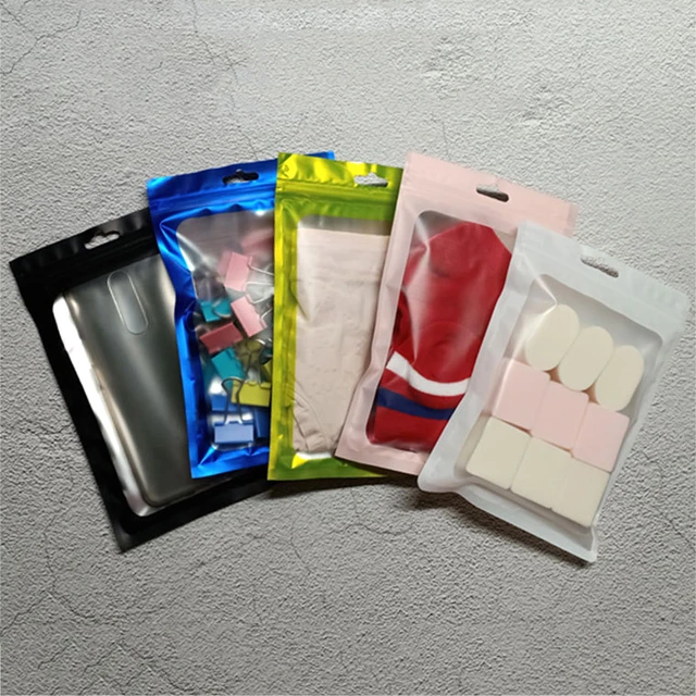 50pcs Colorful Plastic Bags Self Sealing Reusable Small Little Ziplock Ring  Necklace Hang Bags for Jewelry Packaging Gift Pouch