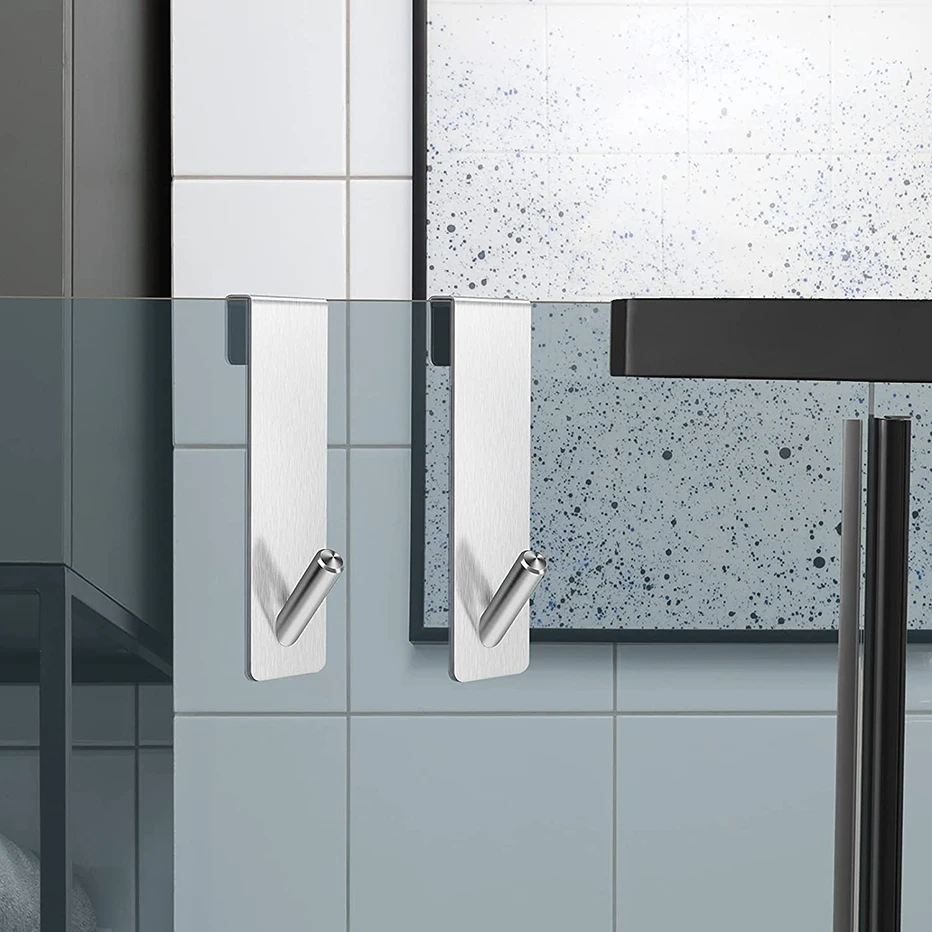Metal Hook Wall Mount Hooks Wall Organizer Hook Multi Purpose Hooks Bathroom Shower Door Hook Over Glass Door Shower Towel Rack Stainless Steel Drilling Free Towel Holder Hanger
