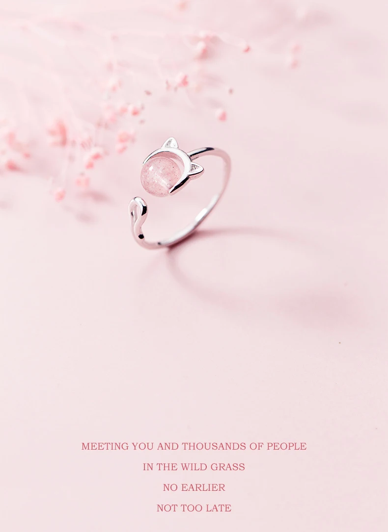 Modian Pink Crystal Cute Cat Face Open Adjustable Ring for Women Fashion Sterling Silver 925 Animal Ring Fine Jewelry Bijoux