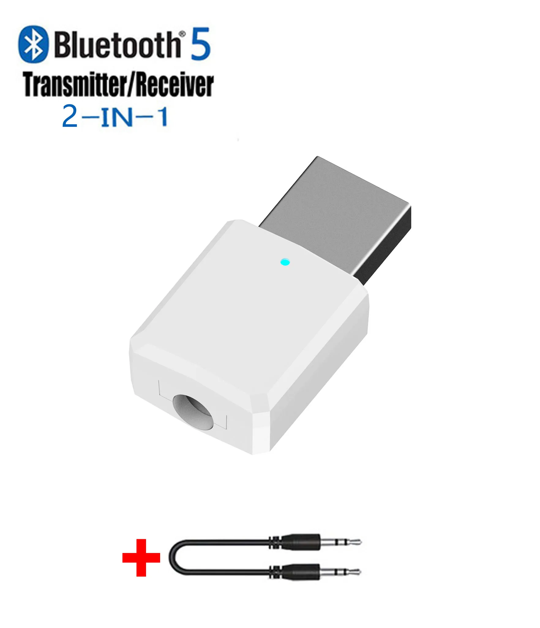 2-IN-1-White USB Bluetooth 5,0 передатчик приемник 3 в 1 адаптер EDR ключ 3,5 мм AUX для ТВ ПК наушники для дома стерео автомобиля HIFI аудио - Цвет: 2-IN-1-White