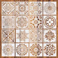 16pcs/set Reusable Stencil Cut Painting Template Floor Wall Tile Fabric Furniture Stencils Mandala Painting Stencils 15*15cm