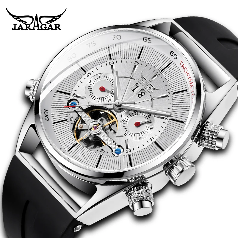 

Automatic Mechanical Watch Jaragar Brand Men Watch Rubber Band Dial Tourbillion Watches for Men Clocks Relogio Masculino Gifts