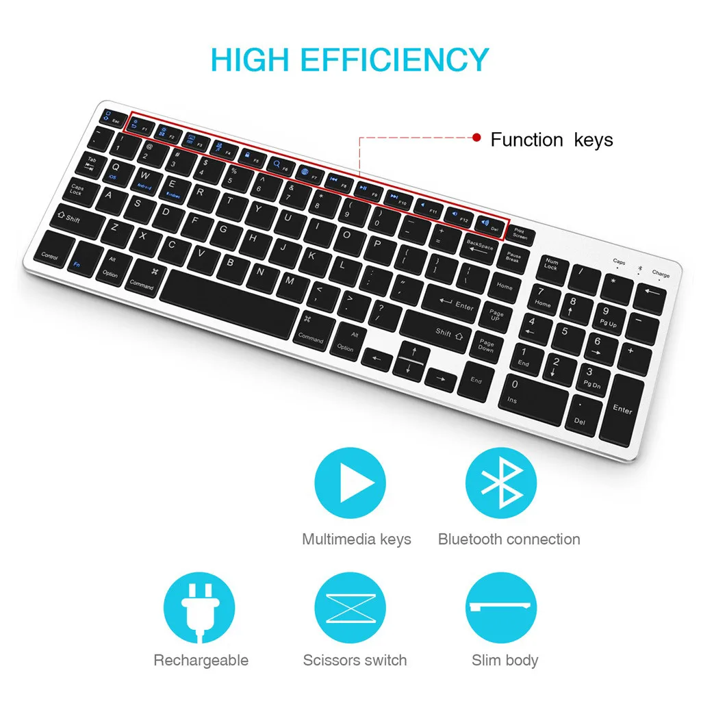 Bluetooth клавиатура для IOS/Android/Window перезаряжаемая портативная беспроводная клавиатура с номером клавиатура для ПК компьютера ноутбука