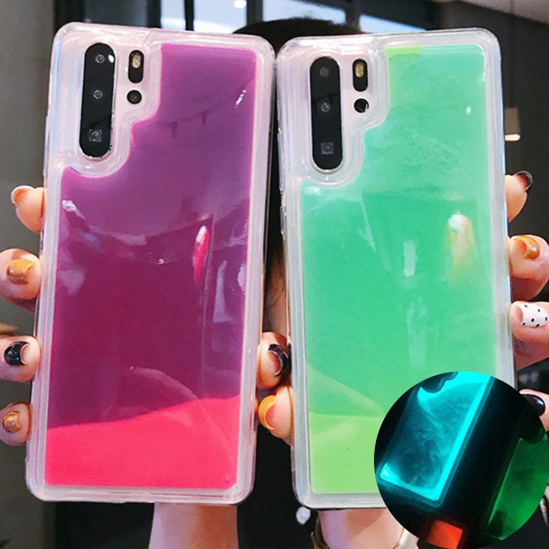 SUYACS Luminous Quciksand Artistic Phone Case For Huawei P30 P20 Lite Pro Mate 20 Candy Color Couples Funny Soft Back Cover | Мобильные